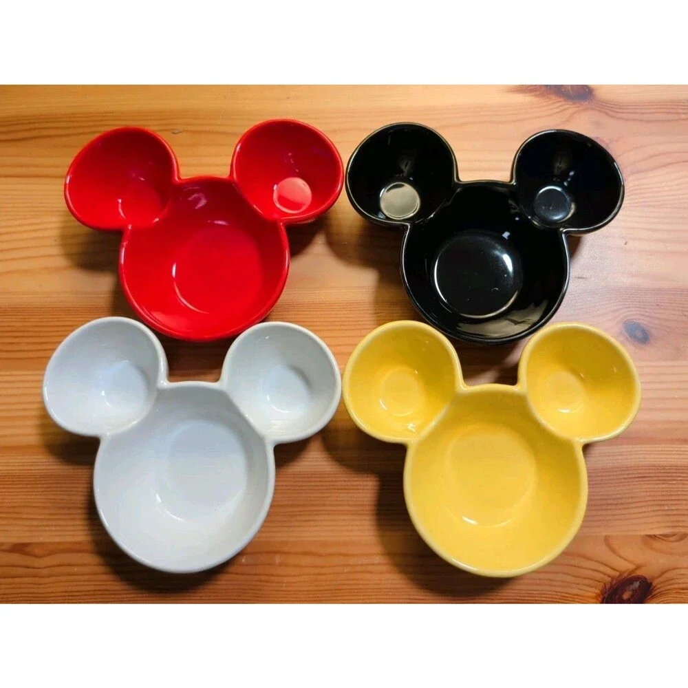 Disney Store Set Of 4 Mickey Mouse Ear Shaped Snack Bowl Set Rare Ceramic